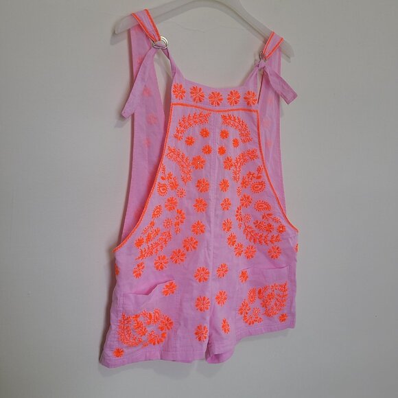 JULIET DUNN Romper Neon Pink Floral Overall Embroidered One Size - Picture 5 of 8